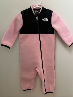 The North Face Pink and Black Fleece One-Piece Footie